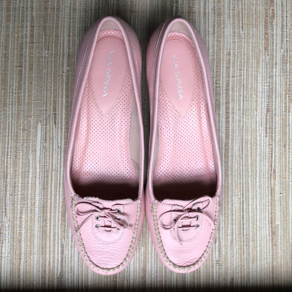 Via Spiga Rose Pink Wedge Loafers